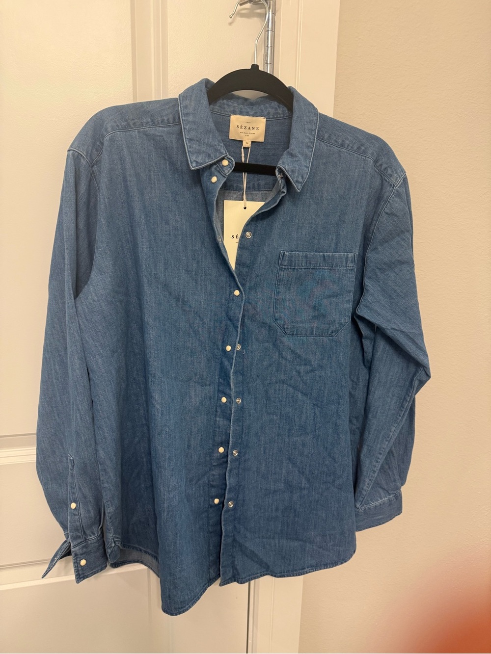 NWT Sézane Max Denim Shirt Medium Blue Oversized Button Down Size 36 / US 4